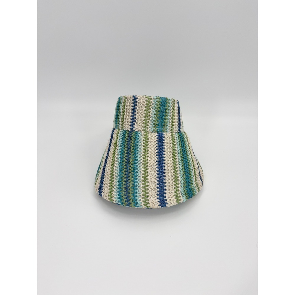 B7‎ Vince Camuto Stripe Woven Visor O/S Blue Green Striped Straw Beach Summer